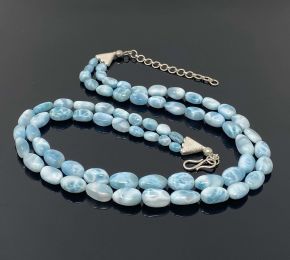 Larimar Necklace - Double Strand Necklace; Gemstone Necklace; Bohemian Jewelry; Sterling Silver Genuine Larimar Necklace - Healing Crystal