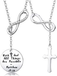 Stainless Cross Necklace Infinity Necklace Religious Necklace Inspirational Gift Chain Necklace for Women Men