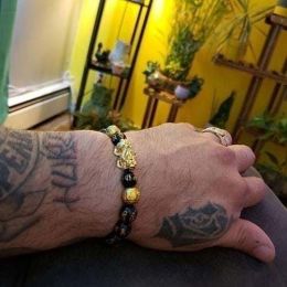 Pi Xiu Bracelets Feng Shui Black Obsidian Fortune Bracelet Beads Women Men Girls Boys Unisex Adjustable Elasticity 10mm