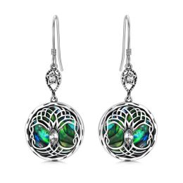 Celtic Tree of Life Earrings Sterling Silver Family Tree Dangle Drop Earrings with Birthstone Crystals Birthday Jewelry Gifts for Women Her