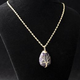 Water Drop Natural Crystal Stone Necklace Women's Fashion Accessories 2023 New In (Style: Amethyst)