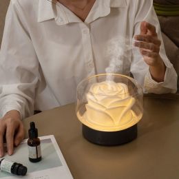 Rose-shaped Ultrasonic Small Household Humidifier Colorful Camellia Aroma Diffuser (Color: Grey)