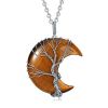 Tree of Life Wire Wrapped Crescent Moon Pendant Necklace;  Crystal Stone Necklaces